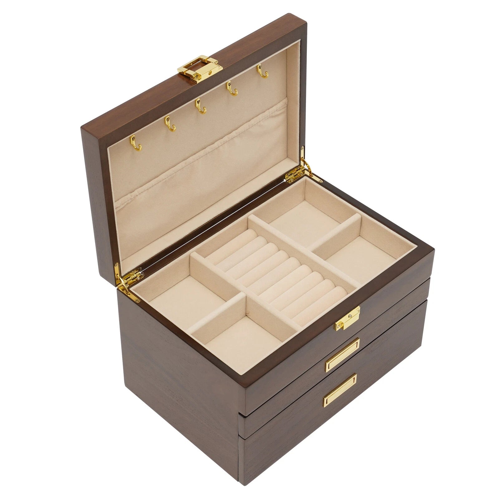 3 Layers Wooden Organizer Jewelry Storage Box with 2 Drawers Cabinet | eBay