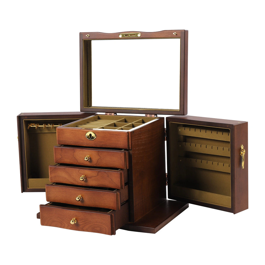 Wooden 5 - Layer Large 4 Drawers Jewelry Box Fit Wowen With Mirror Organizer Box | eBay