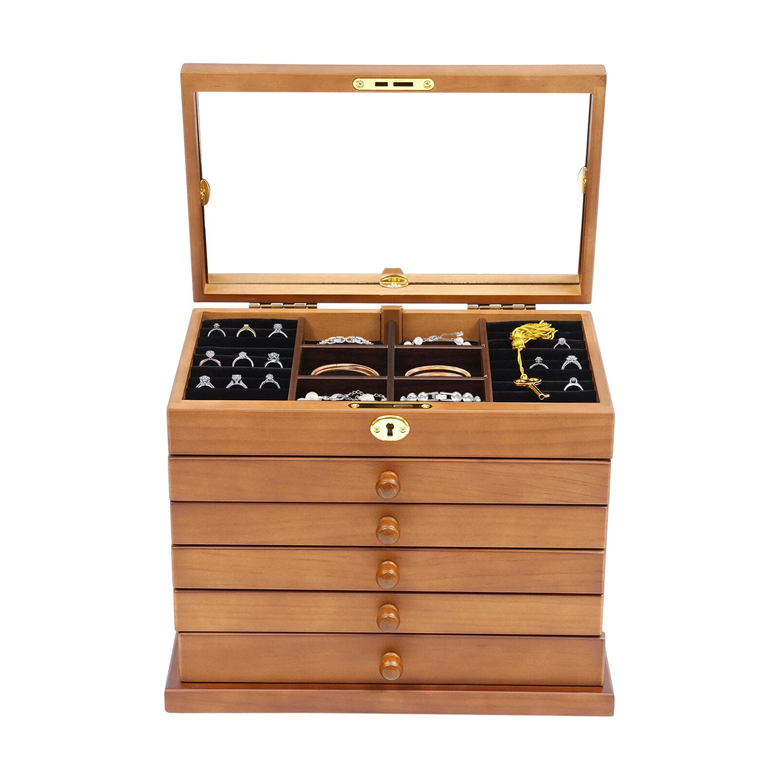 Large Jewelry Box 6-Tier Jewelry Organizer Multi-functional Storage Case Mirror | eBay