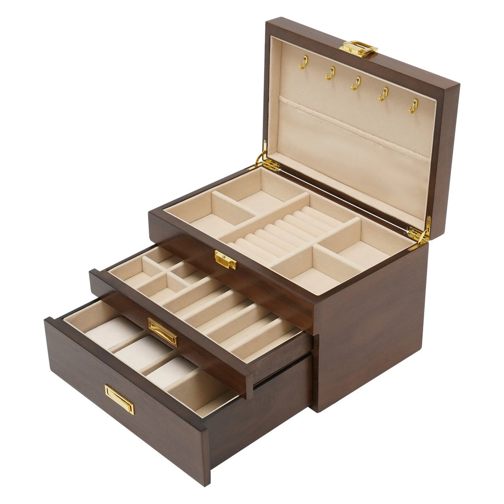 3 Layers Wooden Organizer Jewelry Storage Box with 2 Drawers Cabinet | eBay