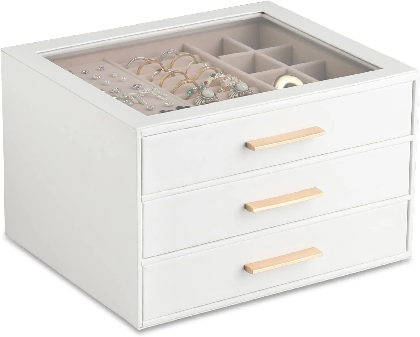 Jewelry Box with Clear Lid,Jewelry Organizer with 3 Drawer,Pu Jewelry Organiz... | eBay