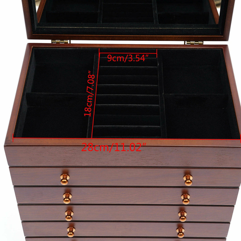 Big 6-Layer Wooden Jewelry Storage Box Watches Necklace Case Cabinet w/ Drawers | eBay
