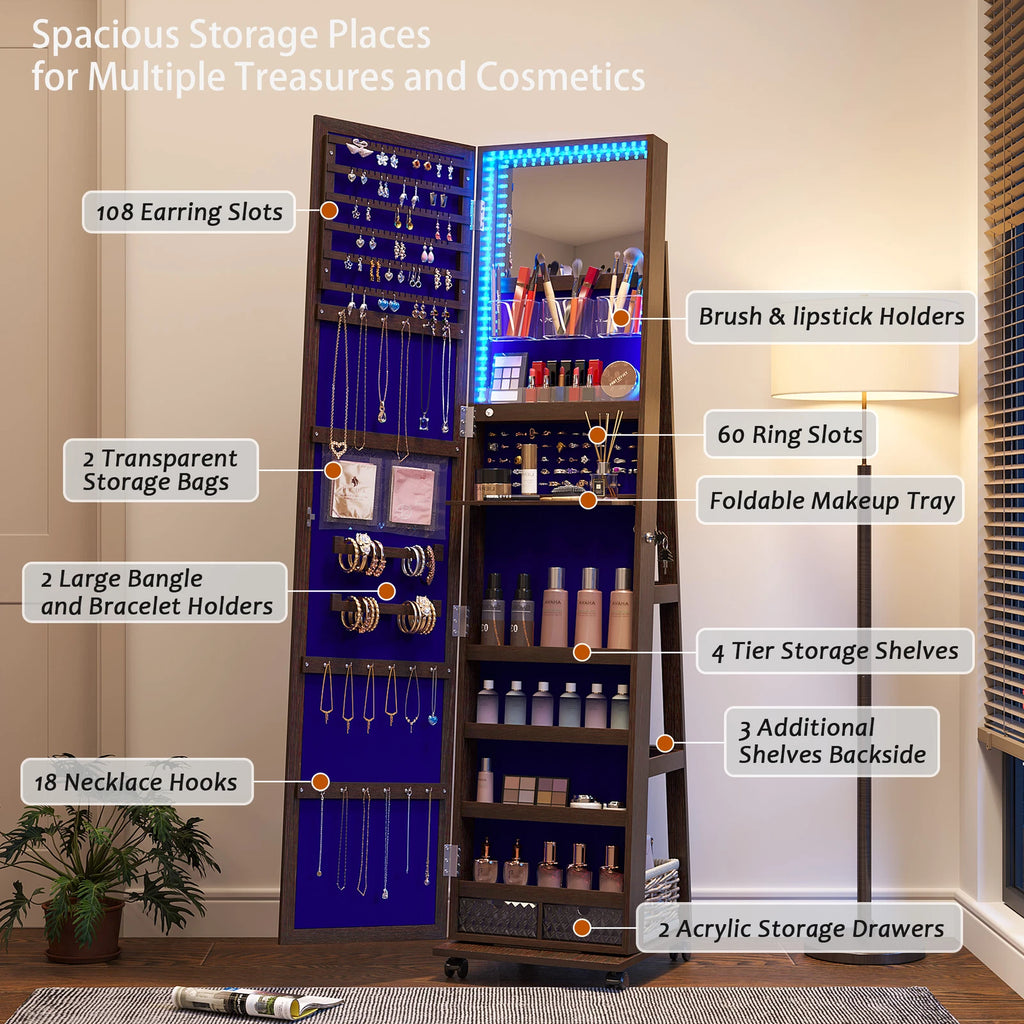 360° Swivel Jewelry Cabinet for Bedroom Full Length Mirror with Lock | eBay