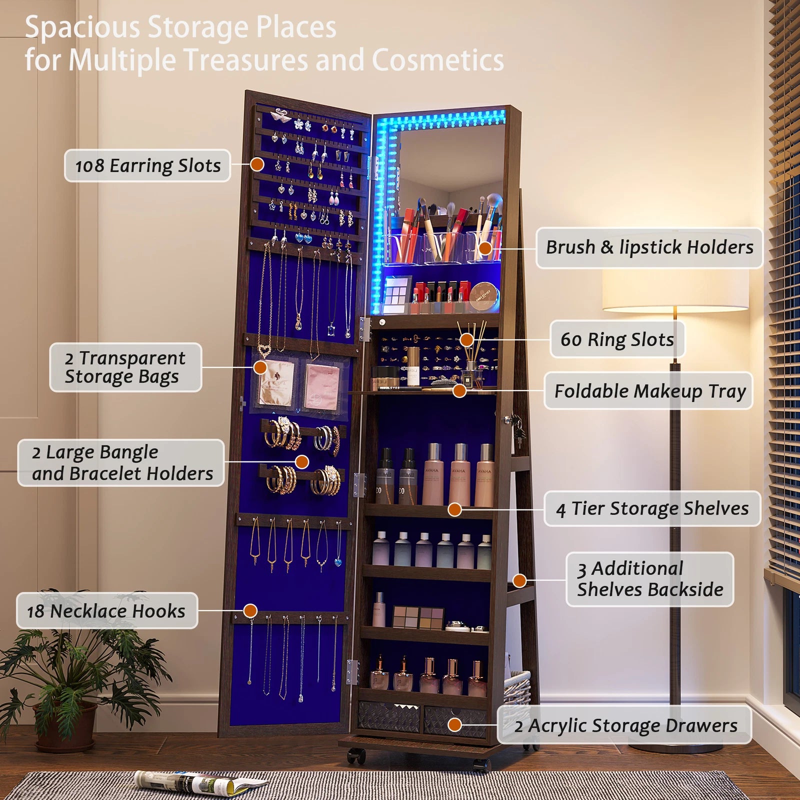 360° Swivel Jewelry Cabinet for Bedroom Full Length Mirror with Lock | eBay