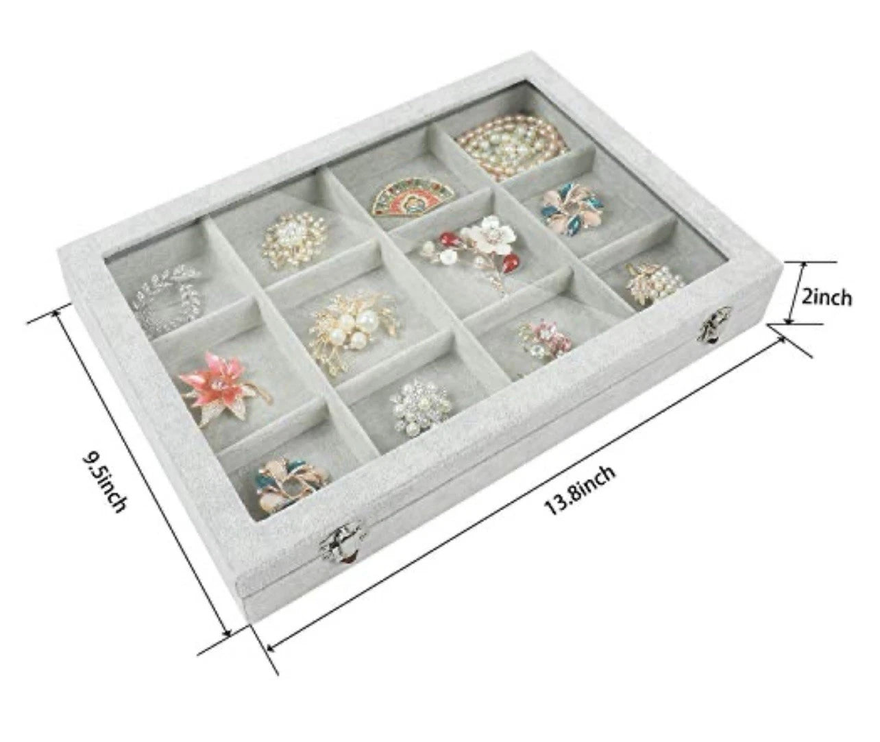 Jewelry Organizer Tray 12 Grids, Velvet Jewelry Tray with Clear Lid | eBay