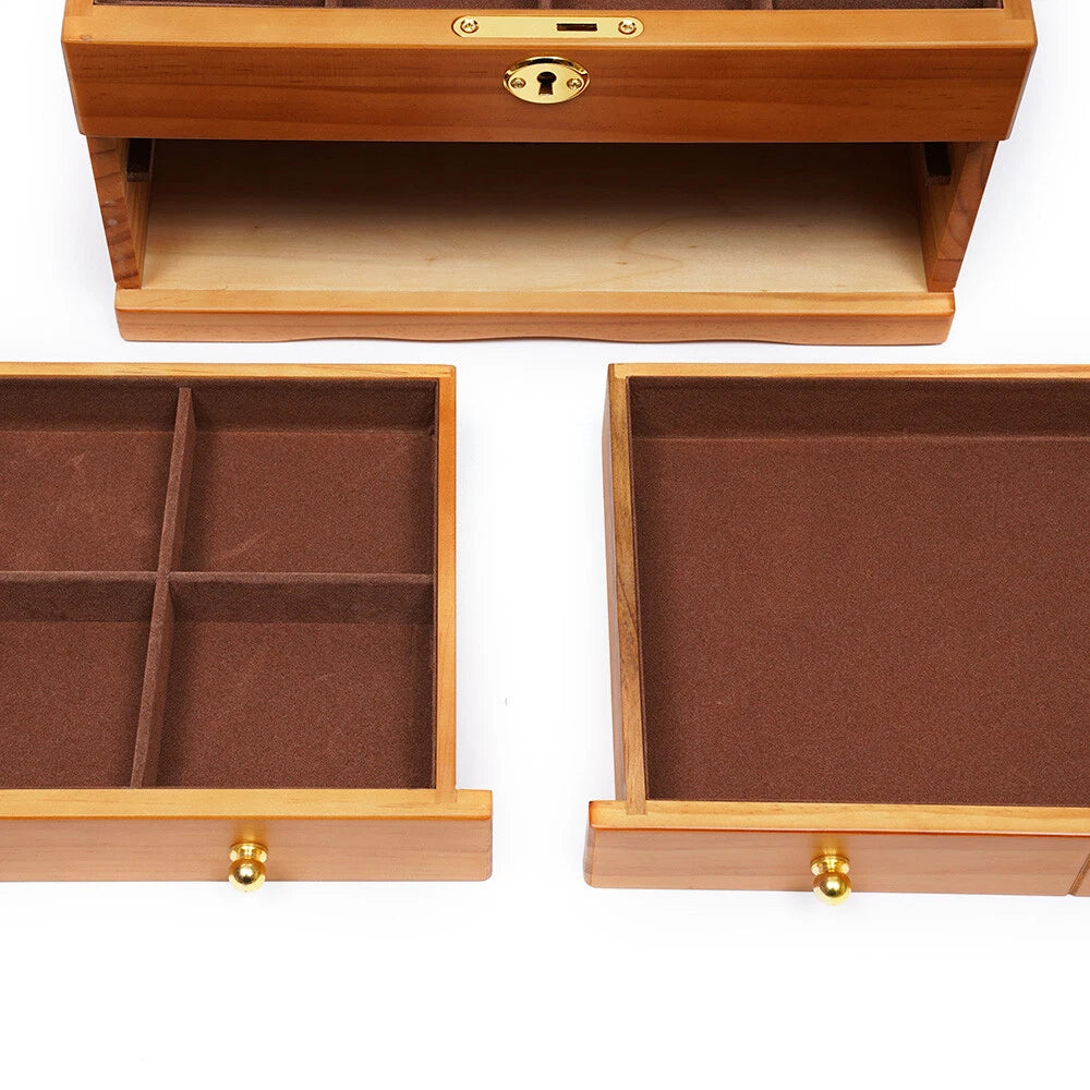 Large Capacity Wooden Jewelry Box 3 Layers W/ Safe Lock Retro Storage Organizer | eBay