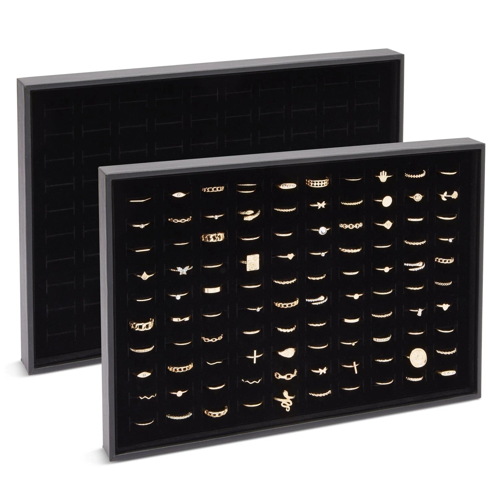 2 Pack Ring Display Tray with Faux Leather Case, 100 Slot Jewelry Organizer Tray | eBay