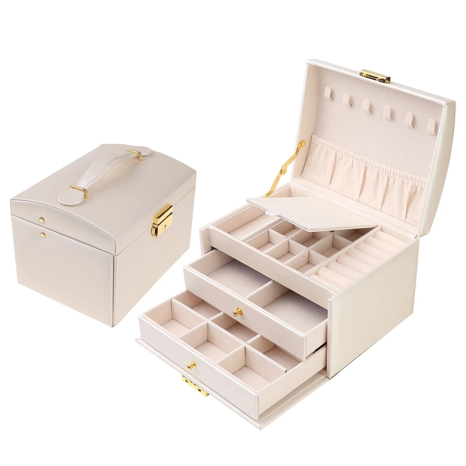 Three-layer jewelry box PU leather jewelry storage box with drawer white | eBay