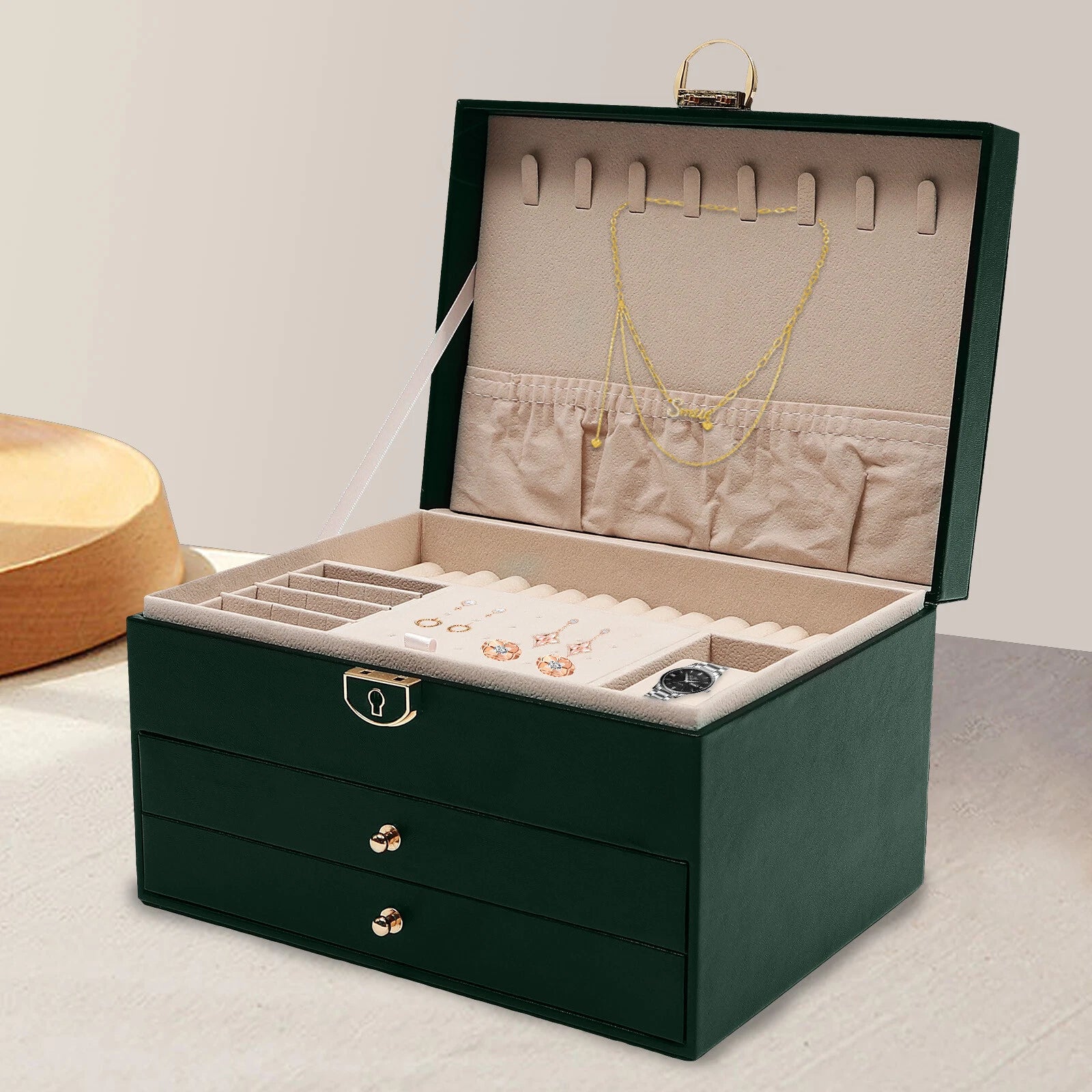 3 Tiers Modern Watch Box Display Jewelry Case Storage Accessory Organizer W/Key | eBay