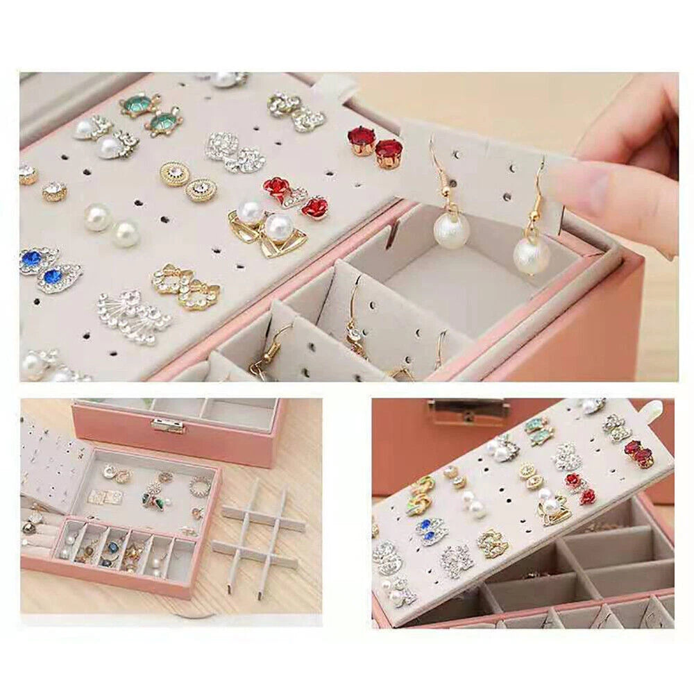 For Necklaces Rings Earrings Jewelry Box Organizer Storage Case Pink Women Gift | eBay