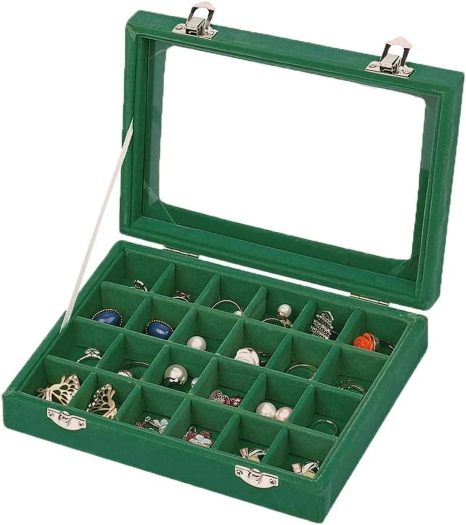 Elegant Green Velvet Glass Jewelry Box - 12 Compartments for Precious Storage | eBay