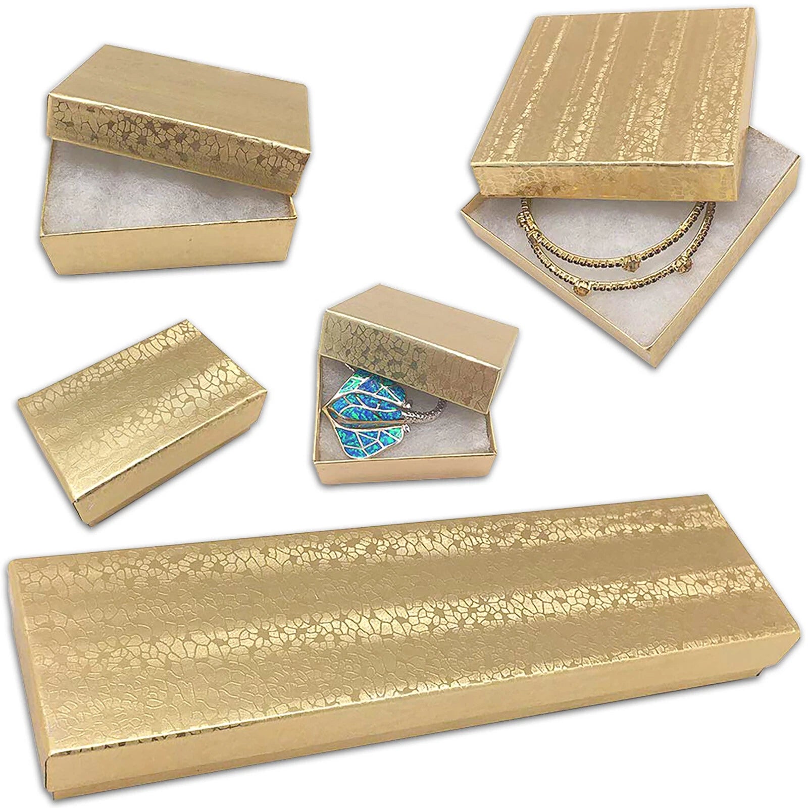 100pc Cardboard Paper JEWELRY GIFT BOX w/ Cotton Padding Insert - Gold - 11 Size | eBay
