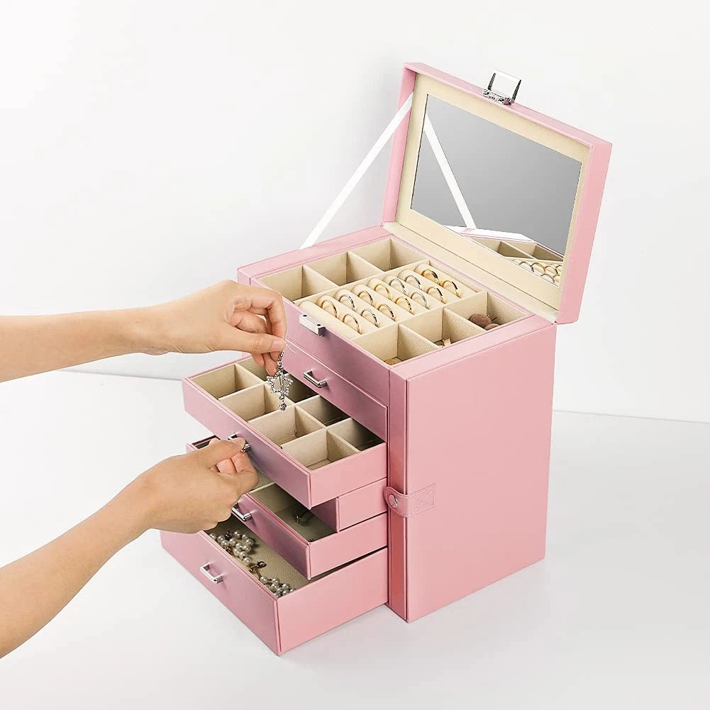 Large Jewelry Box,6-Tier PU Leather Jewelry Organizer,Multi-Functional Storage C | eBay