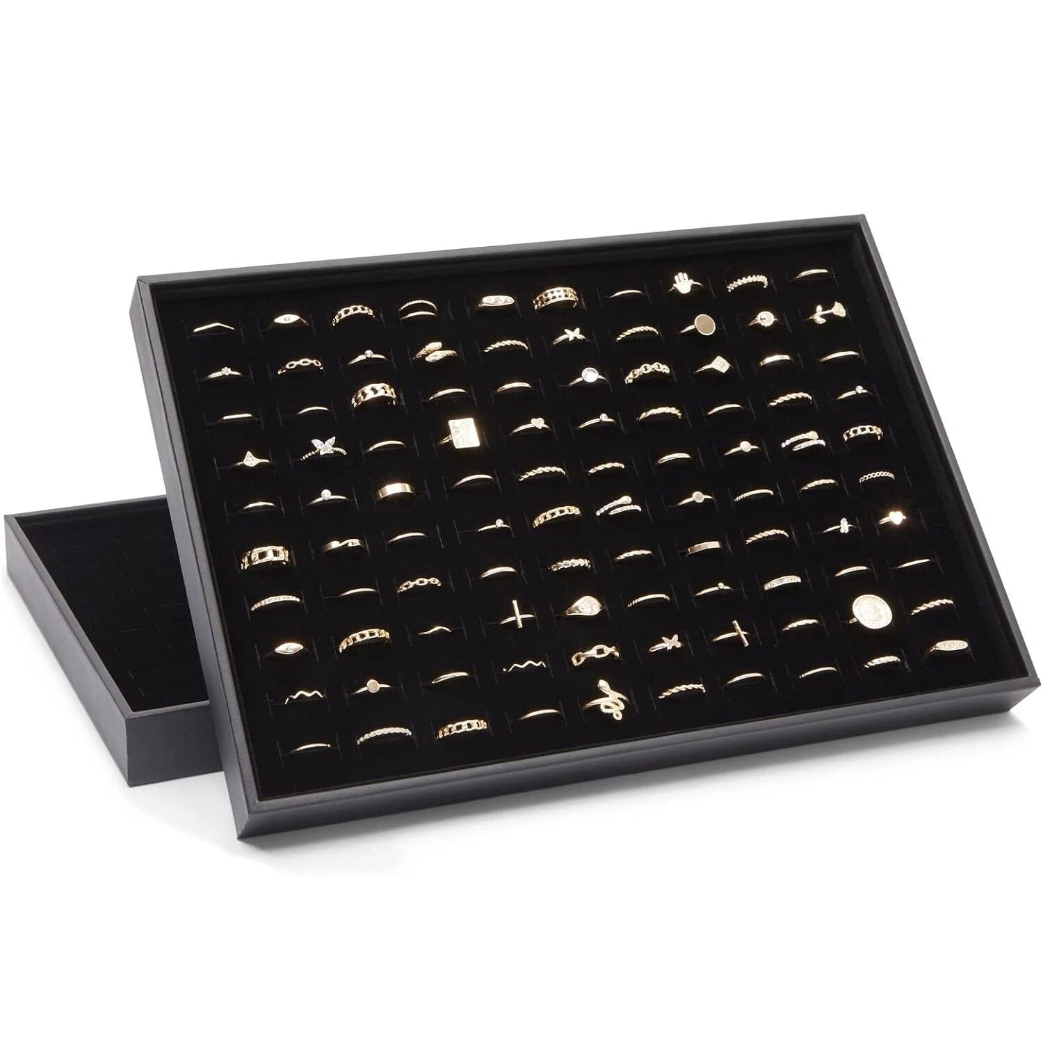 10Pack Ring Display Tray with Faux Leather Case, 100 Slot Jewelry Organizer Tray | eBay