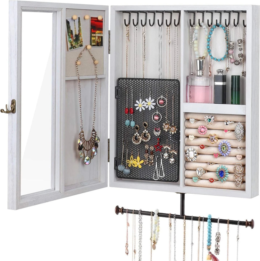 Keebofly Wall Mounted Jewelry Organizer With Rustic Wood Large Space Jewelry Cab | eBay