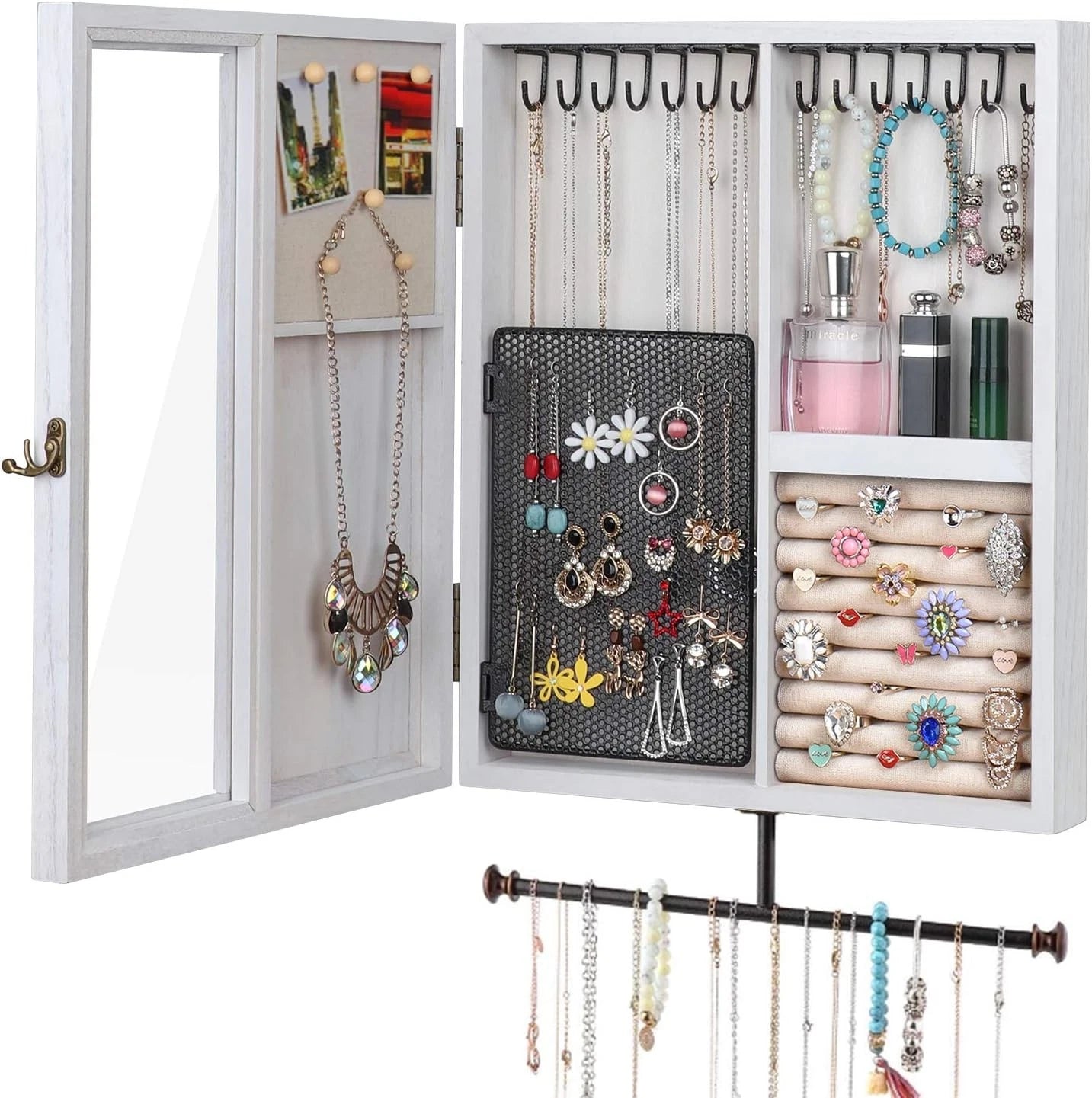 Keebofly Wall Mounted Jewelry Organizer With Rustic Wood Large Space Jewelry Cab | eBay