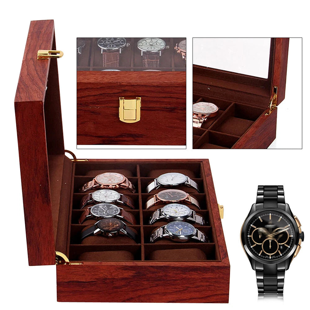 6/10/12 Slot Wood Watch Box Glass Top Vintage Display Jewelry Storage/ Organizer | eBay