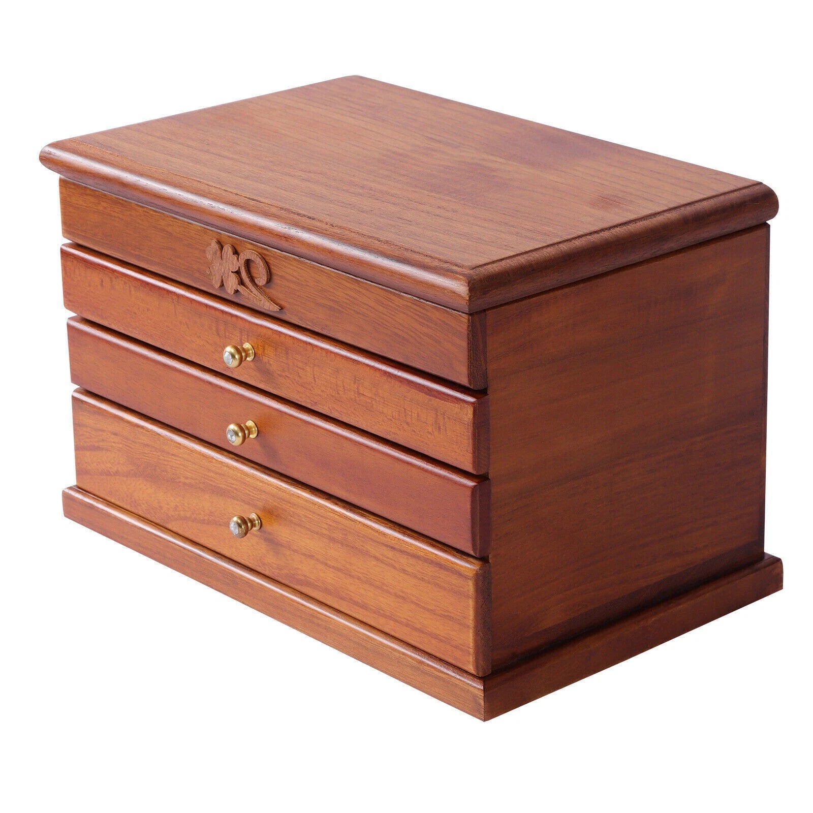 Jewelry Storage Box Ring Earrings Organizer Case with Drawer 4 Layers Wooden | eBay