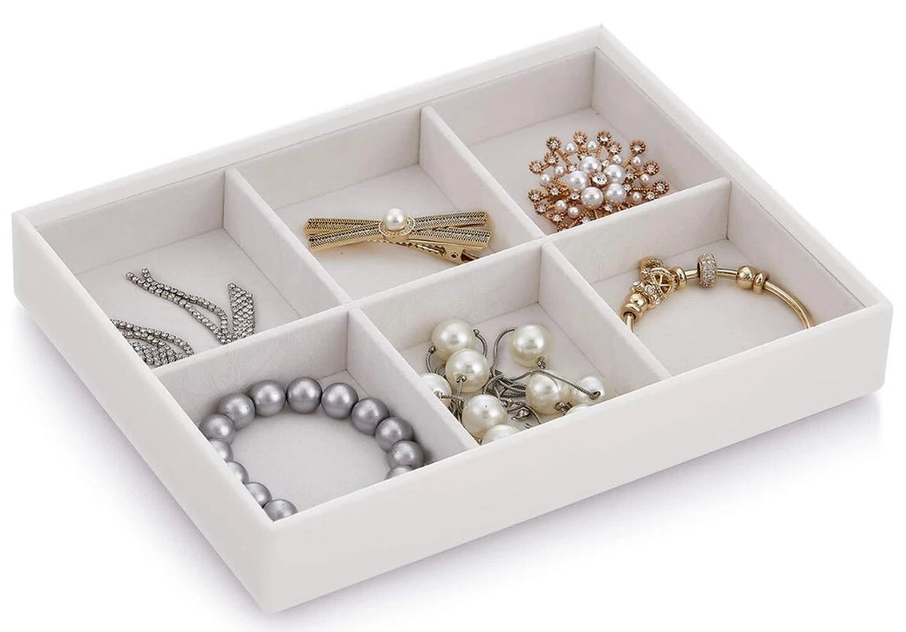 Vlando Stackable Jewelry Trays Organizer Set with Clear Lid - White Faux Leather | eBay