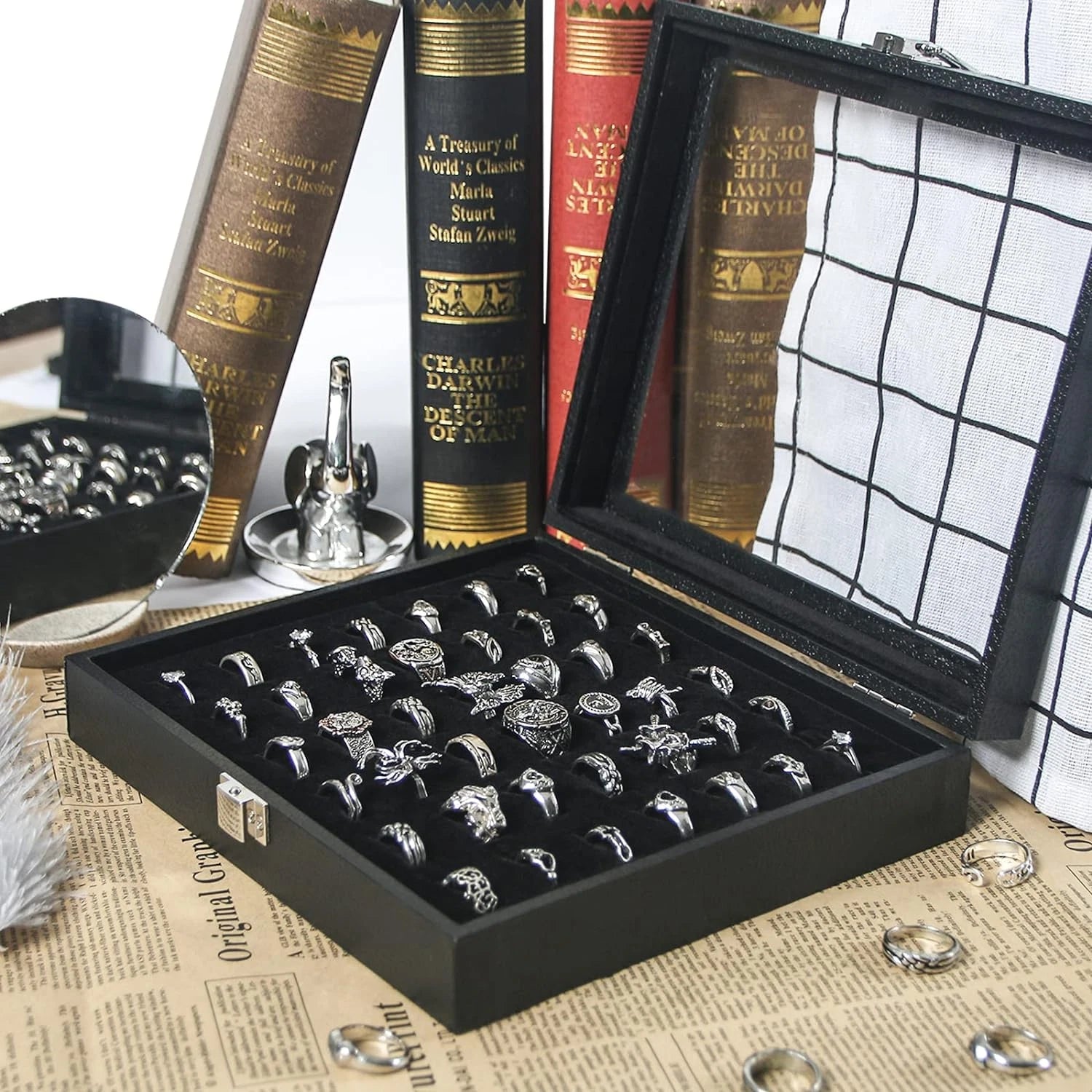 Ring Organizer Display Case, Black Jewelry Storage Tray for 42 Rings, Stackable | eBay