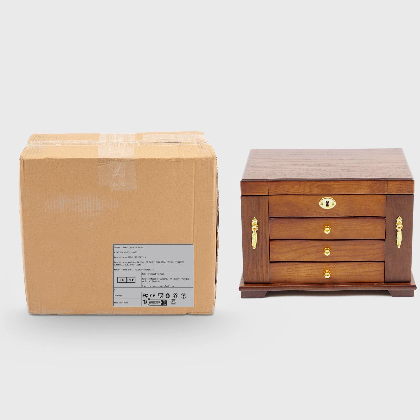 4 Tier Retro Lockable Jewelry Box Solid Wood Earrings Necklace Storage Organizer | eBay