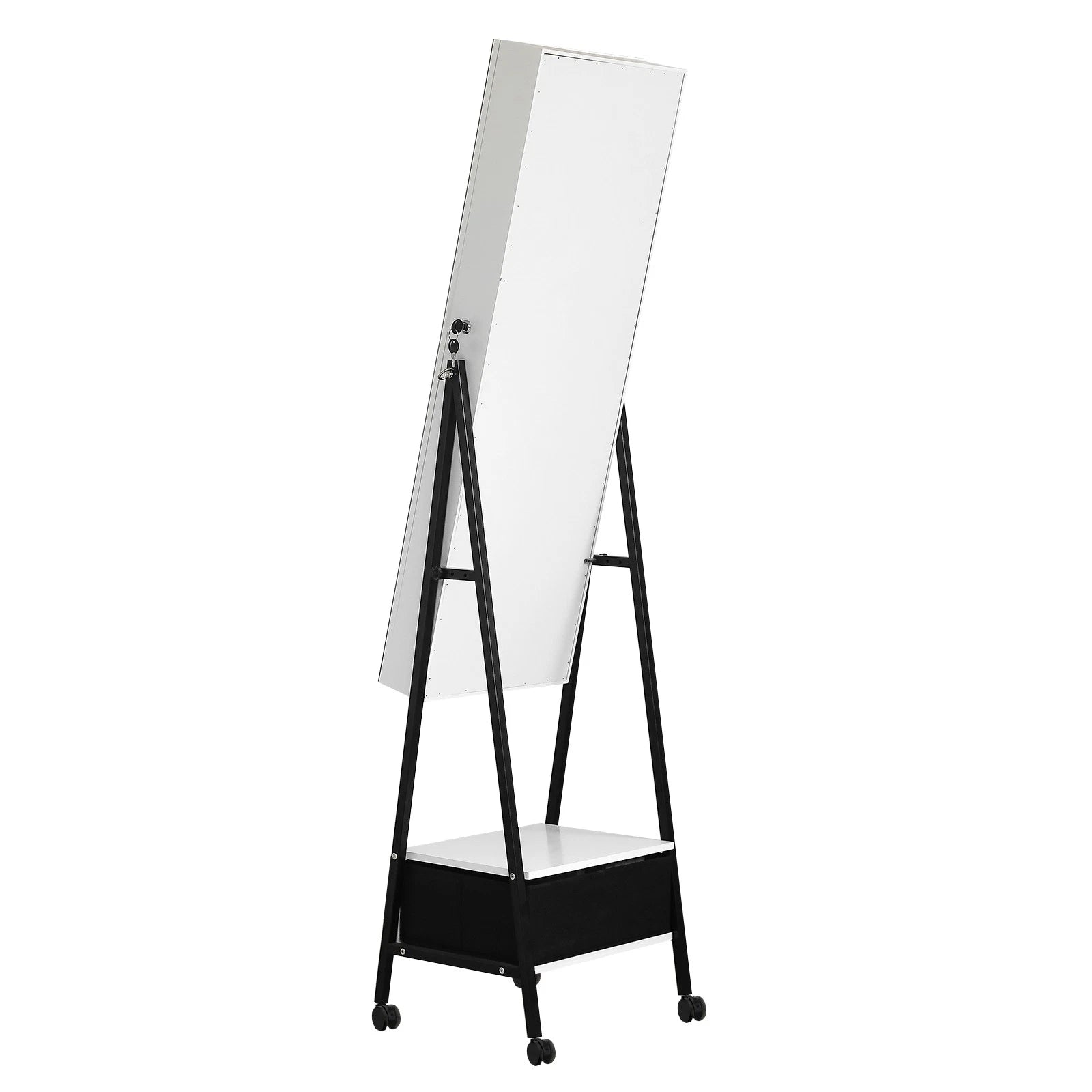 Full Mirror Jewelry Cabinet Freestanding Lockable Jewelry Armoire w/Drawer,White | eBay