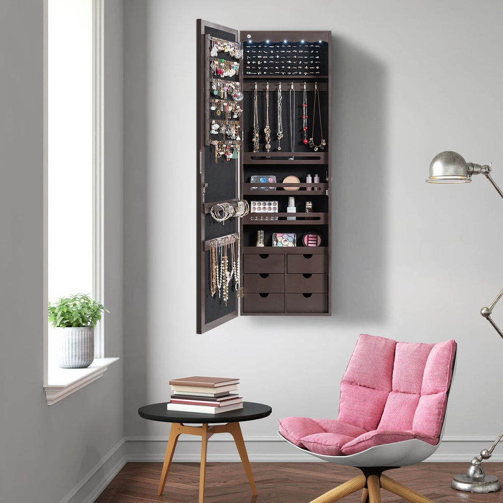 Home Wall Door Mounted LED Mirror Jewelry Cabinet Lockable Armoire w/ 6 Drawers 7461758935106| eBay