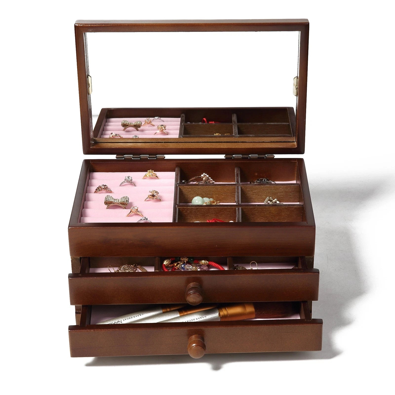 3 Tier Wooden Jewelry Storage Box Organizer for EarRings | eBay