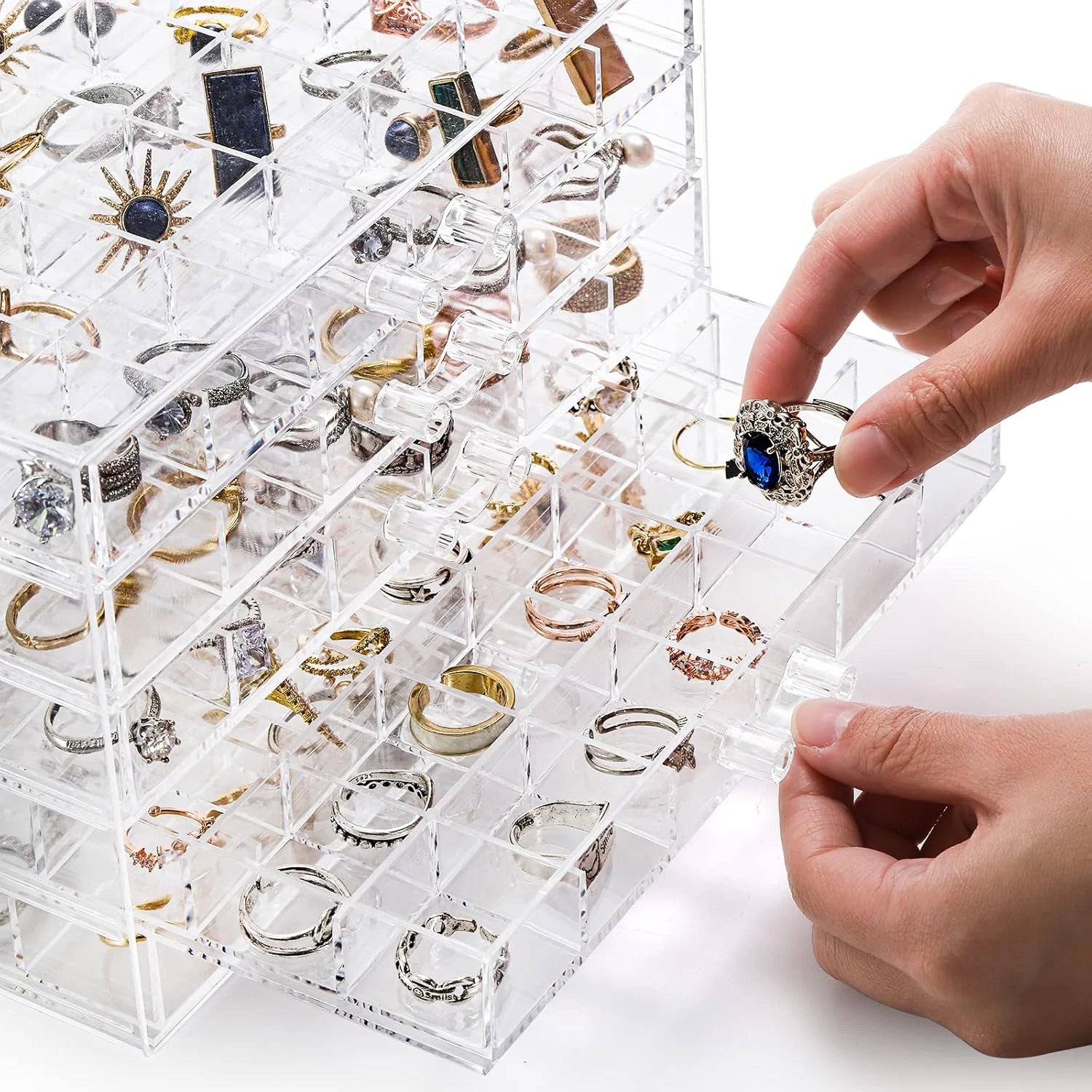 Acrylic Jewelry Storage Box Earring Holder with 5 Drawers, 120 Grids Jewelry Org | eBay