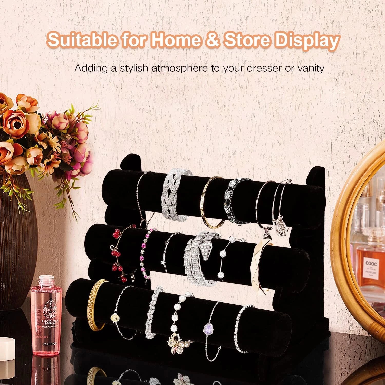 OSPNIEEK Velvet Bracelet Holder with 3 Tier Rack, Black Detachable Jewelry Di... | eBay
