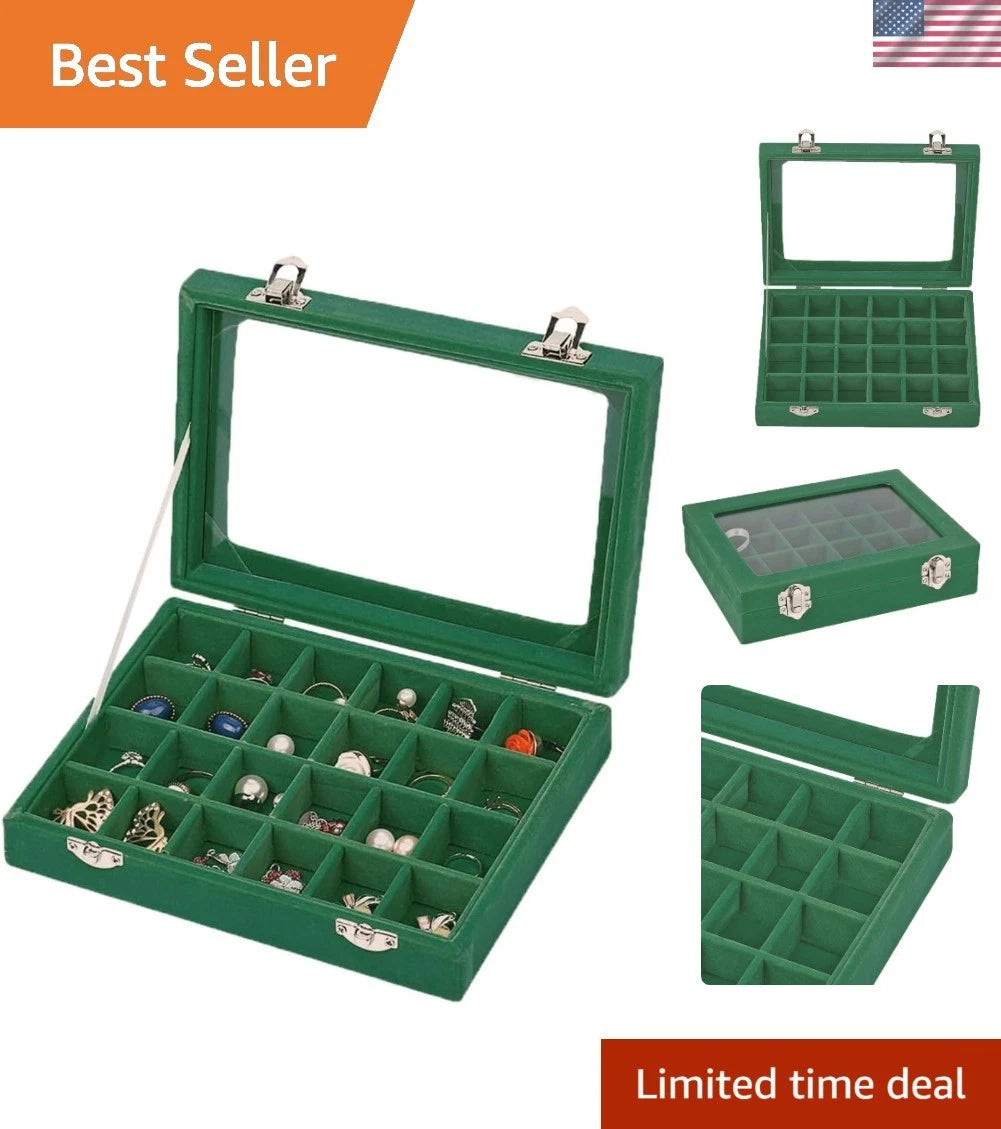 Elegant Green Velvet Glass Jewelry Box - 12 Compartments for Precious Storage | eBay