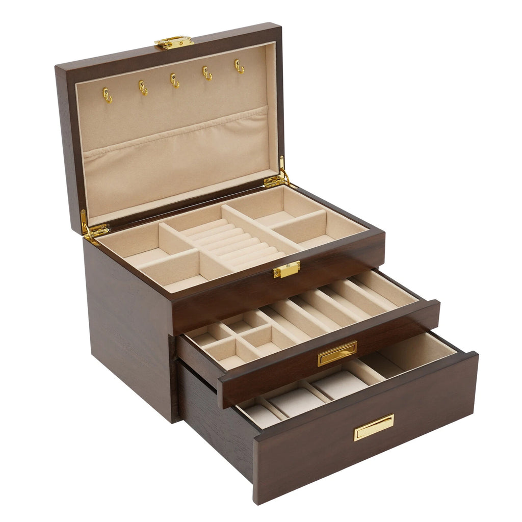 3 Layers Wooden Organizer Jewelry Storage Box with 2 Drawers Cabinet | eBay