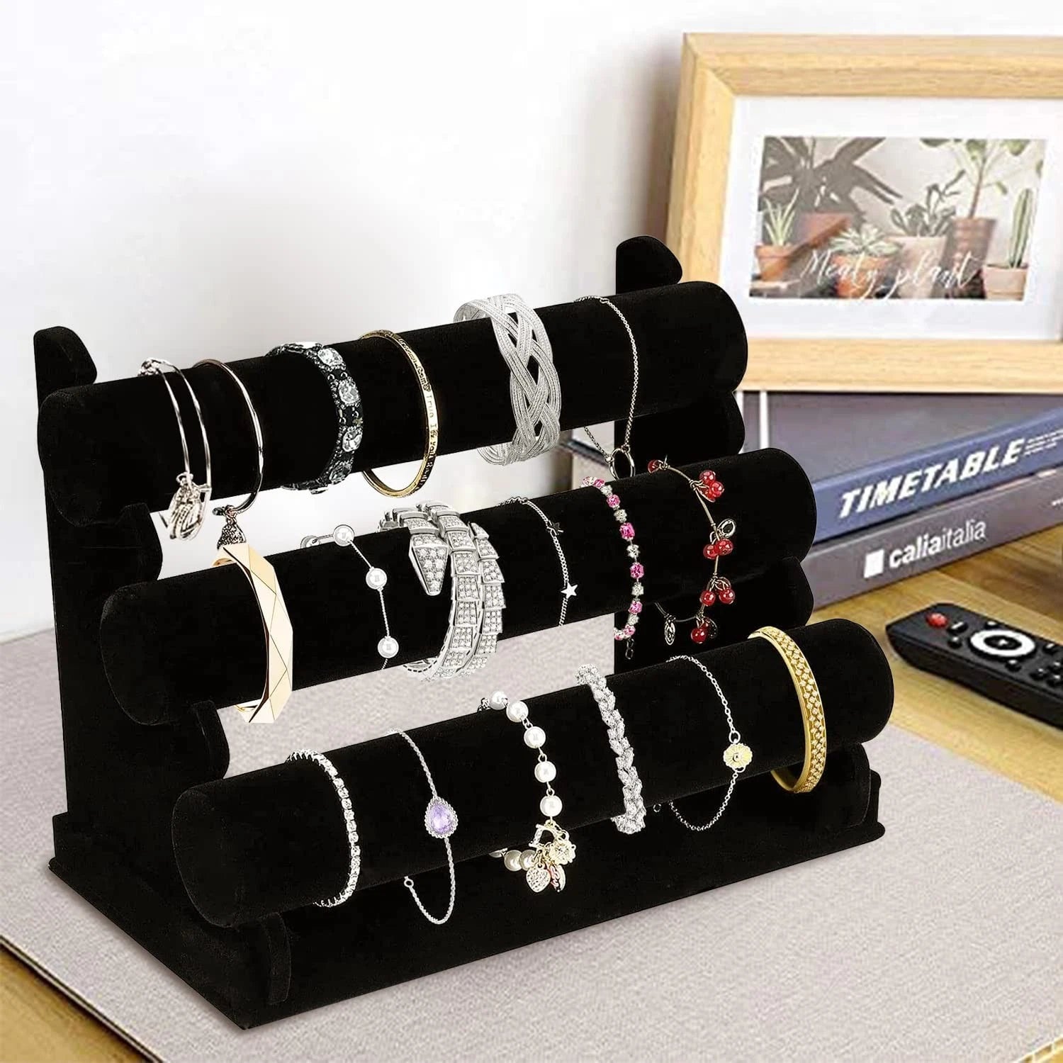 OSPNIEEK Velvet Bracelet Holder with 3 Tier Rack, Black Detachable Jewelry Di... | eBay