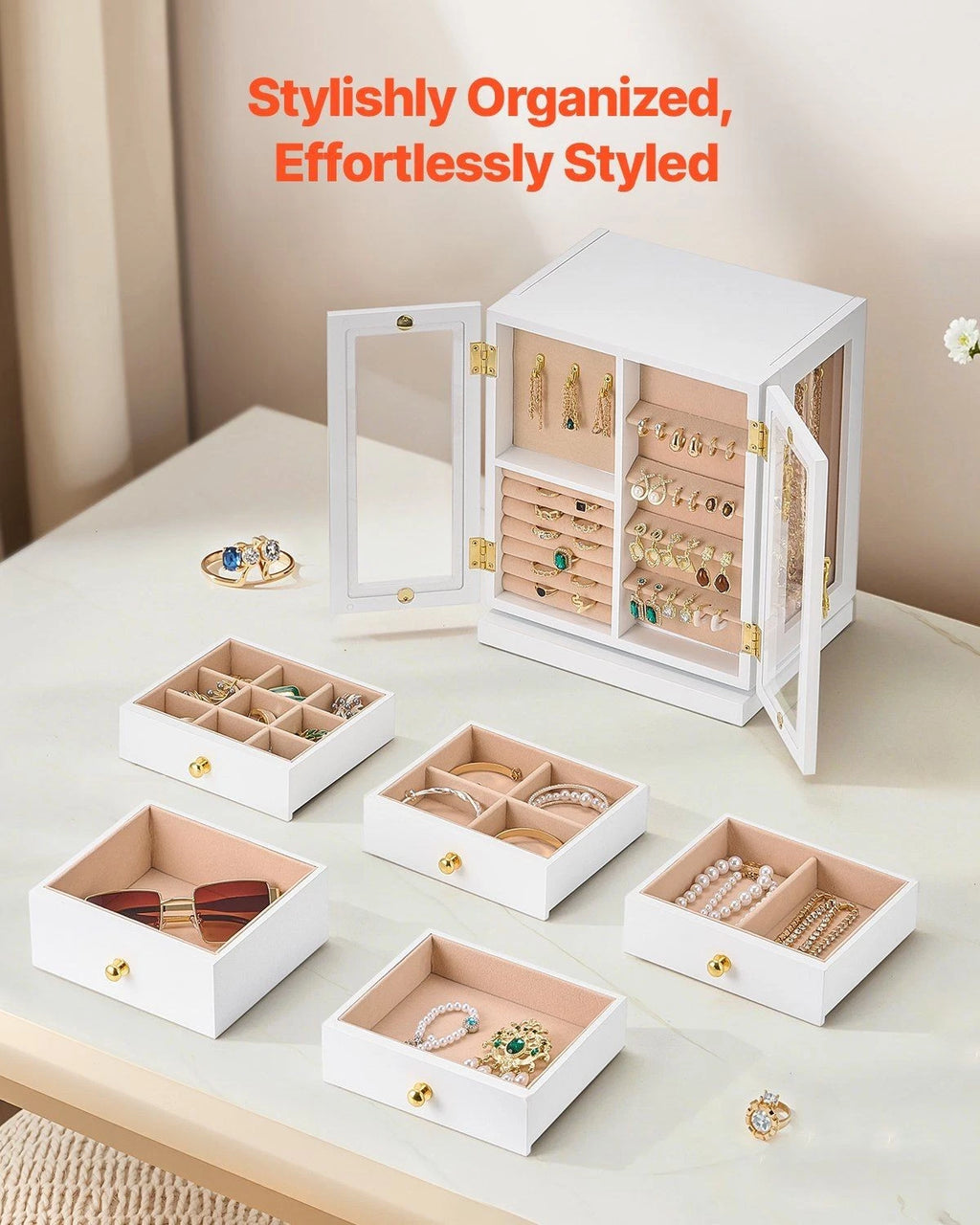 5-Drawer Jewelry Organizer - 360° Rotating White Jewelry Storage Box | eBay