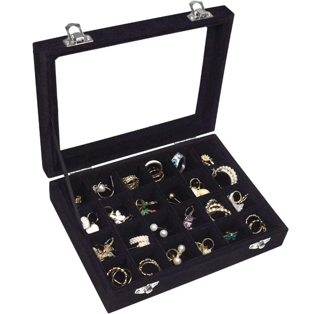 Velvet Jewelry Box 24 Grid Jewelry Ring Display Organiser Box Tray Holder Ear... | eBay