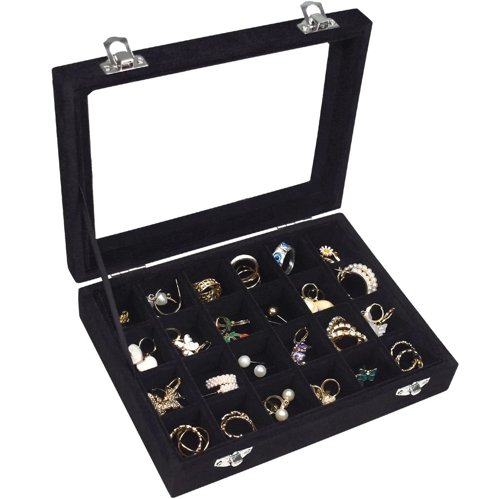 Velvet Jewelry Box 24 Grid Jewelry Ring Display Organiser Box Tray Holder Ear... | eBay