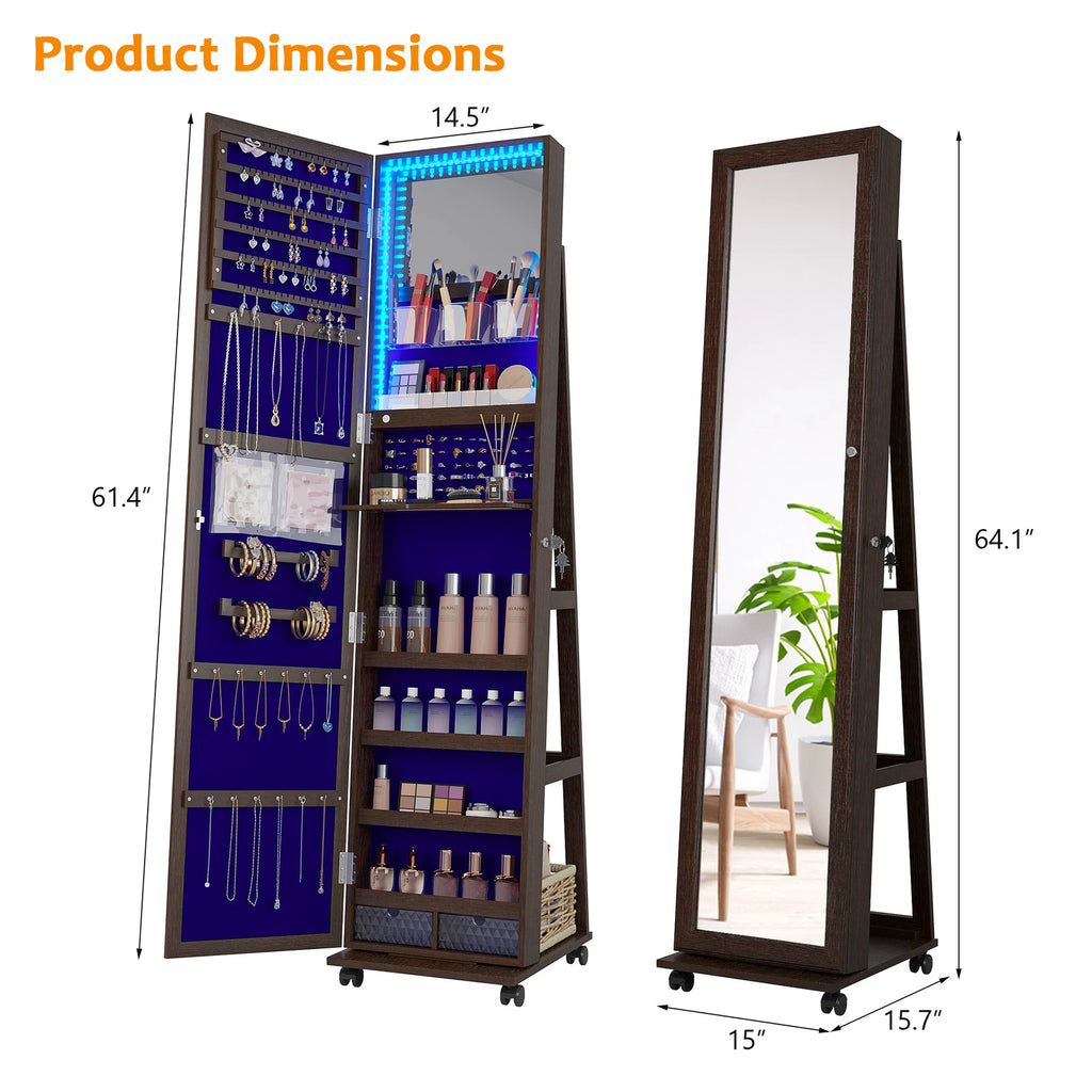 360° Swivel Jewelry Cabinet for Bedroom Full Length Mirror with Lock | eBay