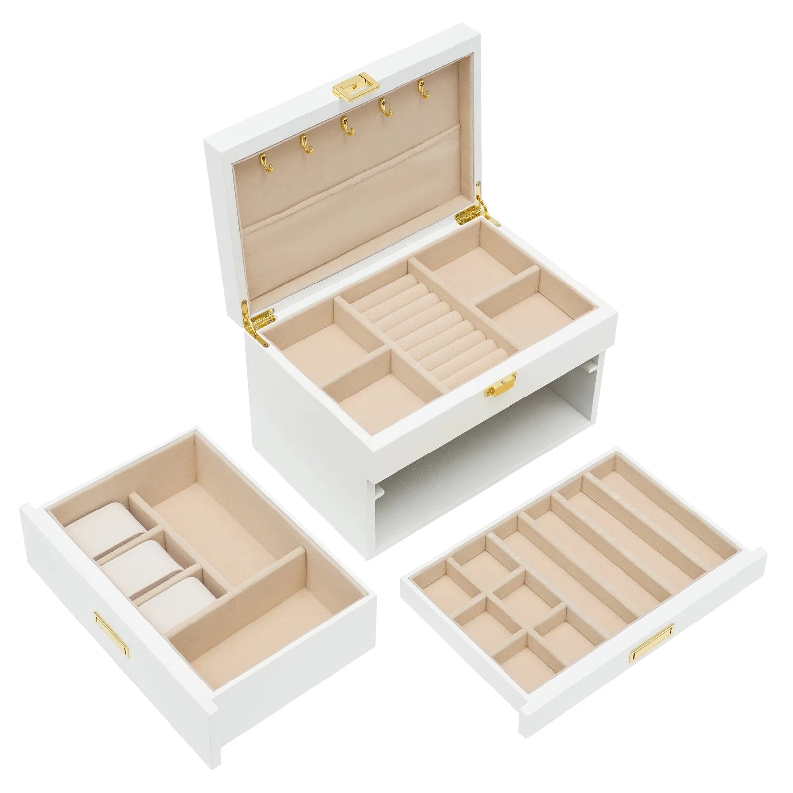 3 Layers Jewelry Storage Box W/ Safe Lock Large Capacity Organizer with 2 Drawer | eBay