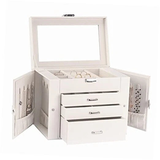 Jewelry Box for Women 4-layer Leather Large Jewelry Organizer Box with White | eBay