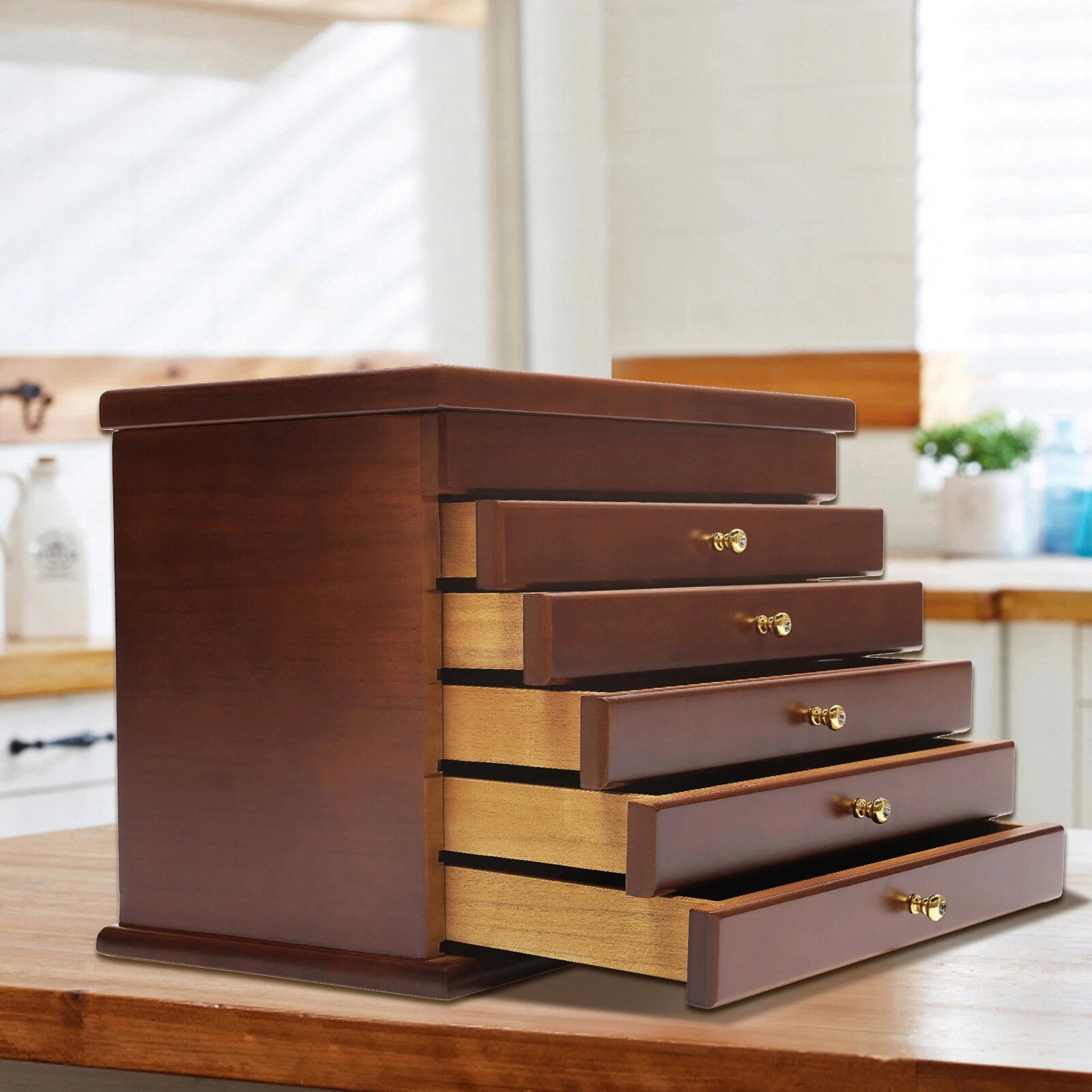 6-Layer Brown Jewelry Box Case Necklace Ring Storage Cabinet Organizer &Drawers | eBay