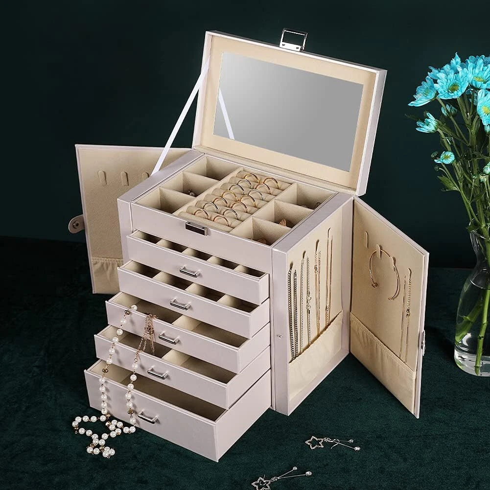 Large Jewelry Box,6-Tier PU Leather Jewelry Organizer,Multi-functional Storage | eBay
