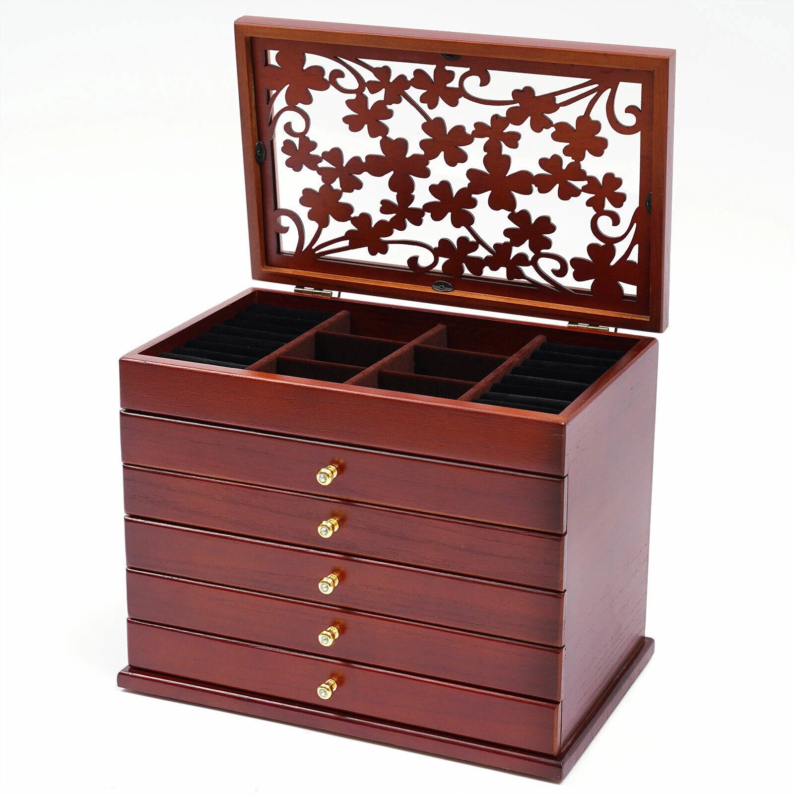 6 Layer Wooden Jewelry Storage Box Organizer Large Capacity Watch Display Box | eBay