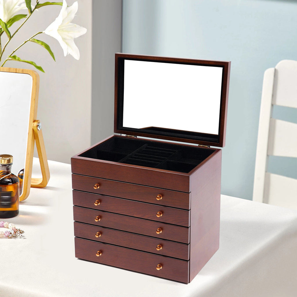 Big 6-Layer Wooden Jewelry Storage Box Watches Necklace Case Cabinet w/ Drawers | eBay