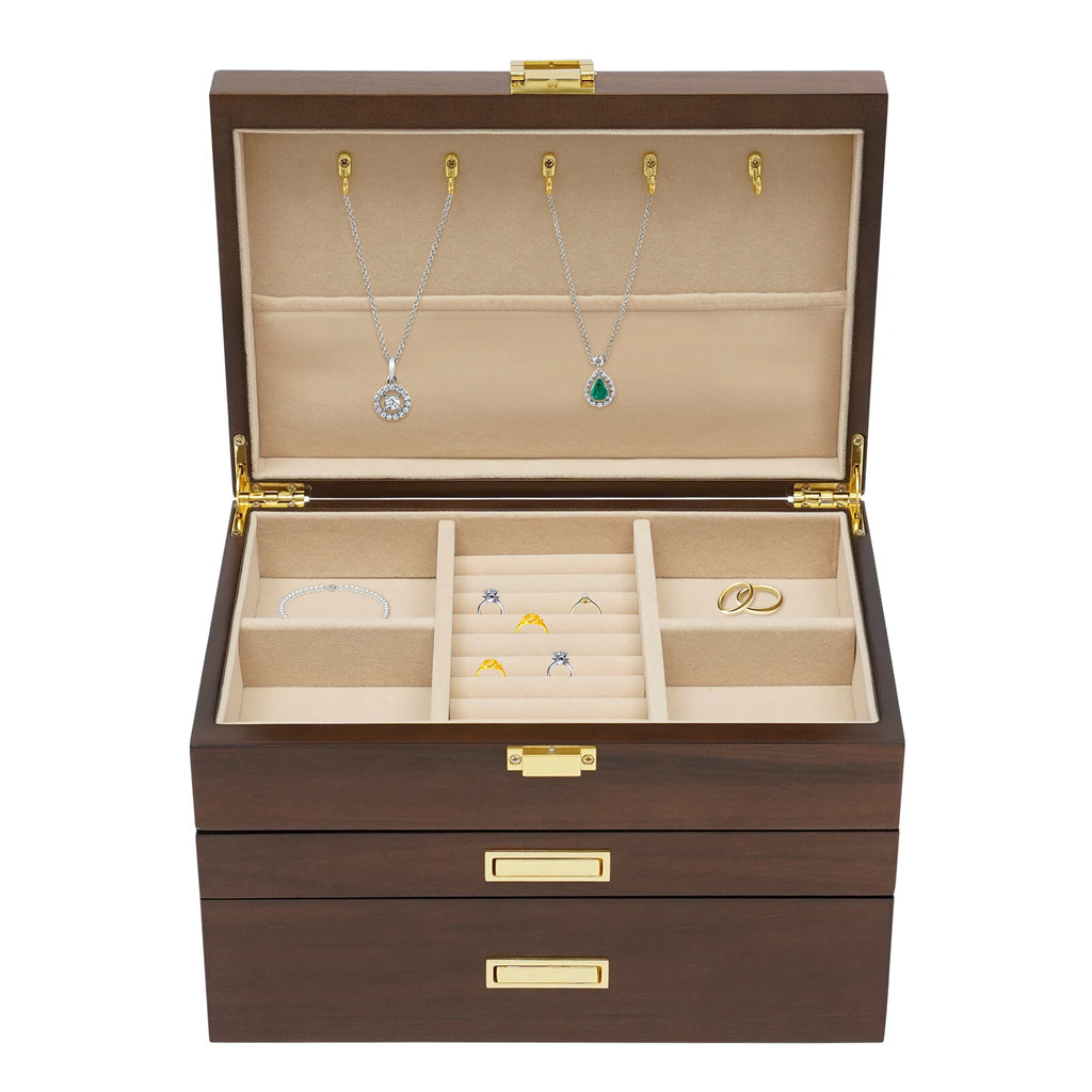 3 Layers Wooden Organizer Jewelry Storage Box with 2 Drawers Cabinet | eBay
