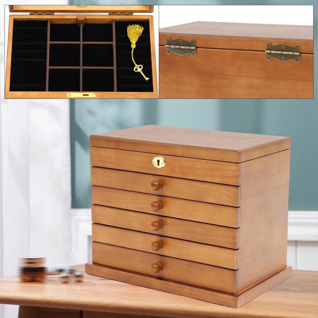 Jewelry Case Jewelry Storage Box 6 Layers Organizer Wooden Large Jewelry Cabinet | eBay