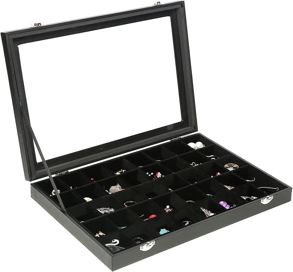 Black Velvet 40 Grid Earring Organizer Display Box Transparent lid Jewelry | eBay
