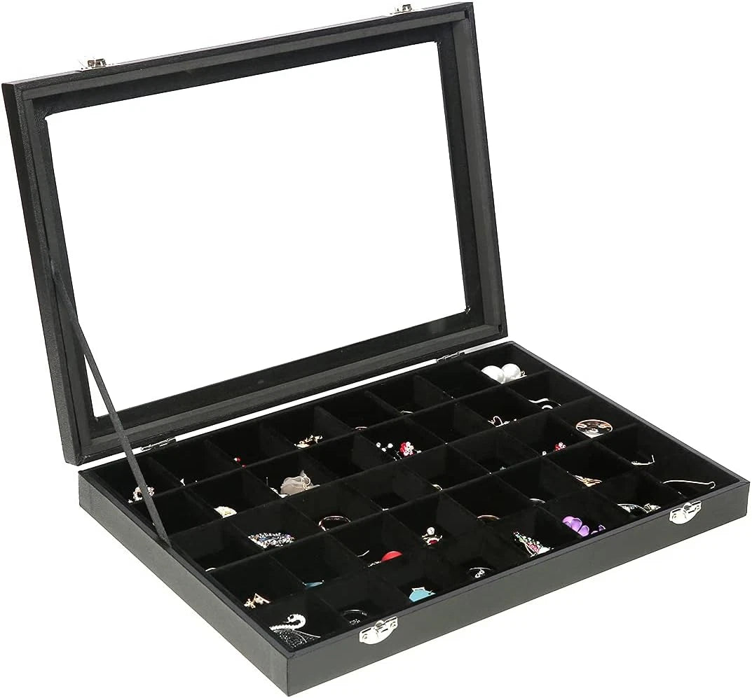 Black Velvet 40 Grid Earring Organizer Display Box Transparent lid Jewelry | eBay