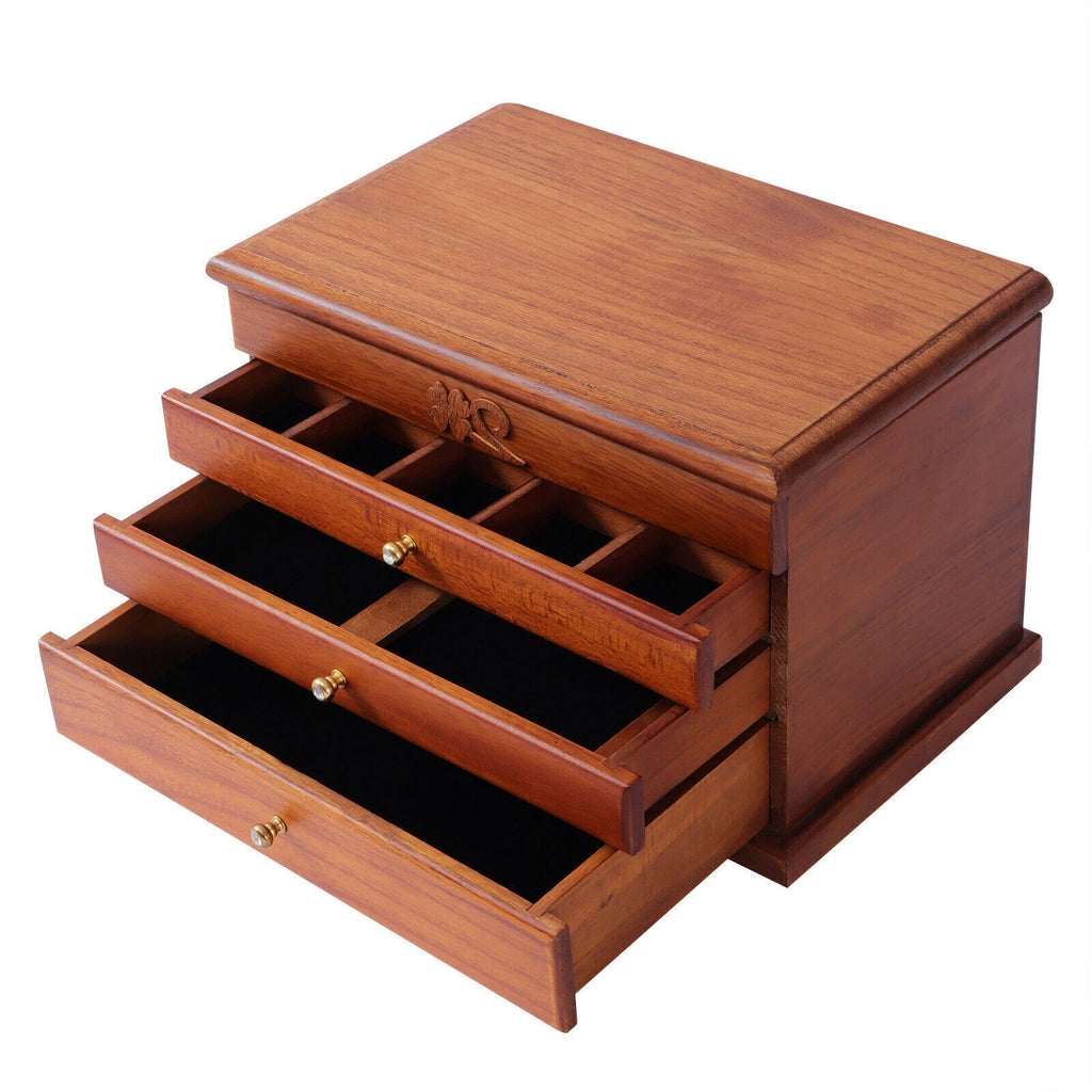 Jewelry Storage Box Ring Earrings Organizer Case with Drawer 4 Layers Wooden | eBay