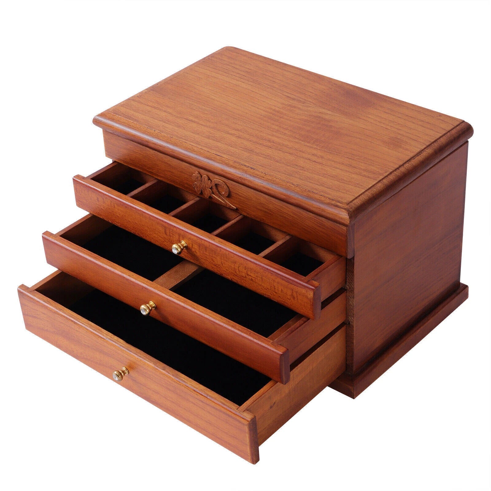 Jewelry Storage Box Ring Earrings Organizer Case with Drawer 4 Layers Wooden | eBay