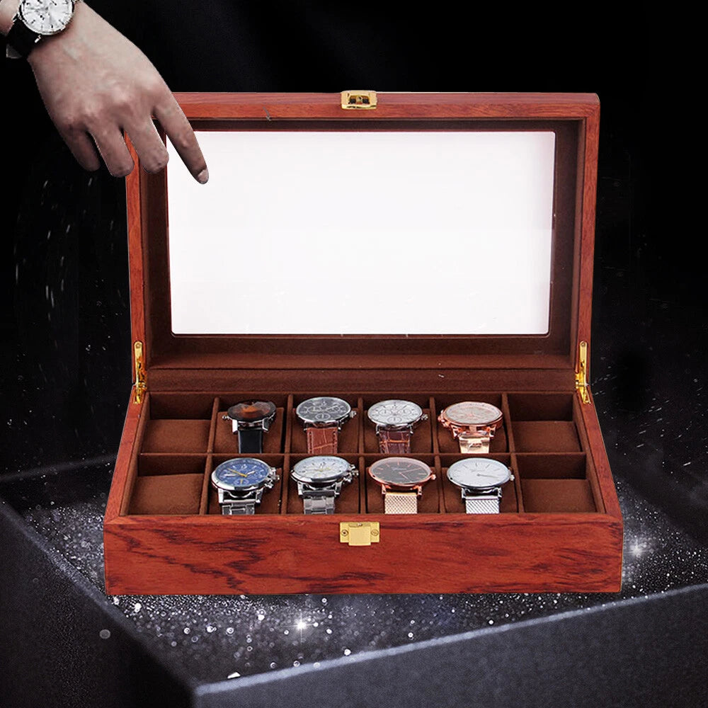6/10/12 Slot Wood Watch Box Glass Top Vintage Display Jewelry Storage/ Organizer | eBay